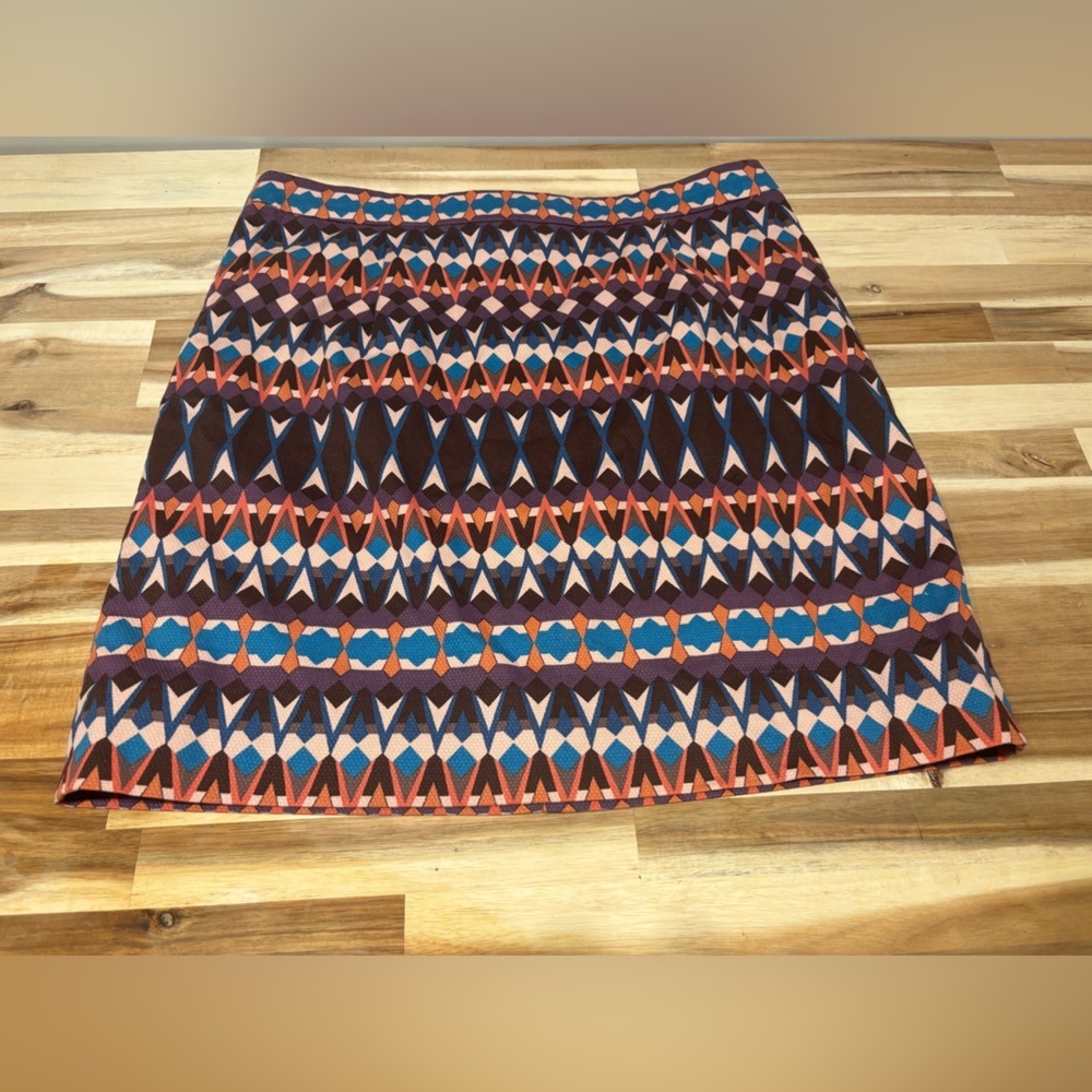 J. Crew A-Line Skirt - Blue, Orange, Brown Geometric